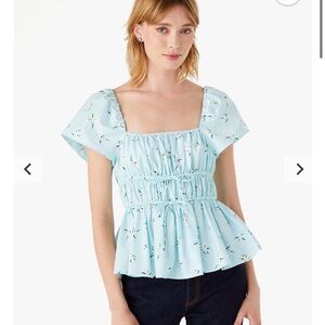 Kate Spade Light Aqua Blue Floral Blouse